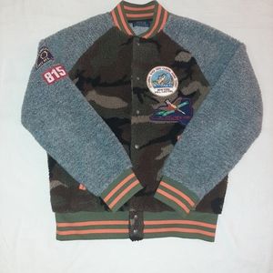 Fleece polo patch varsity jacket